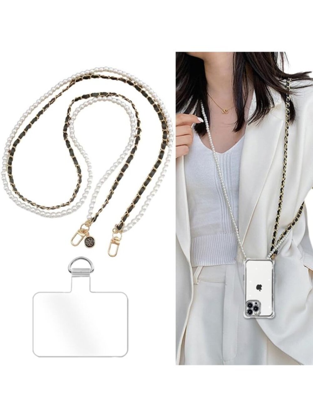 Stylish Phone Crossbody Chain Lanyard, Universal Leather & Metal Strap with